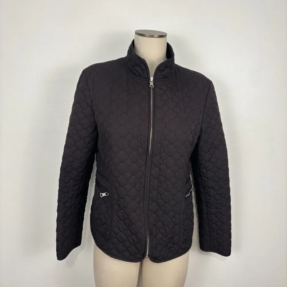 Banana Republic Womens Large Quilted Jacket Black Lightweight Zip Front Classic